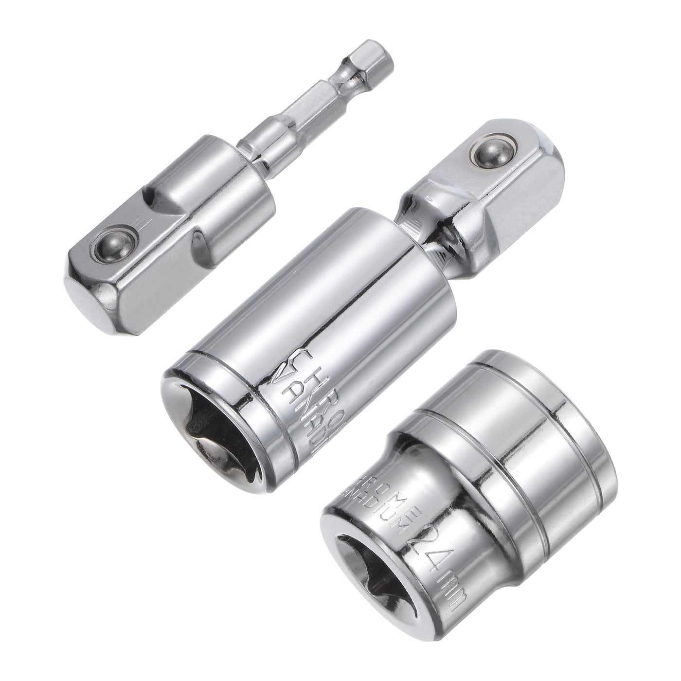 uxcell Uxcell 1/2" Drive 24mm Shallow Socket Swivel Joints Hex Shank Impact Driver Adaptor Set