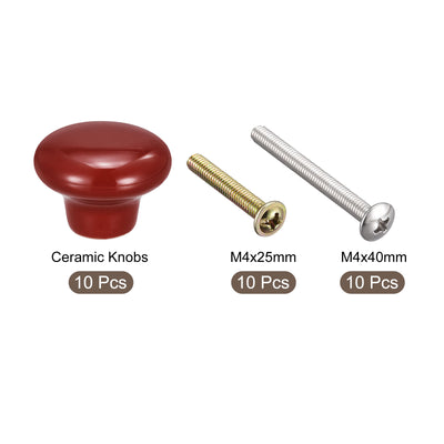 Harfington Uxcell 32x24mm Ceramic Drawer Knobs, 10pcs Mushroom Shape Door Pull Handles Red