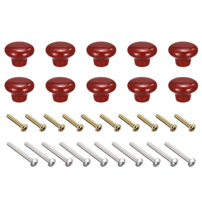 Harfington Uxcell 32x24mm Ceramic Drawer Knobs, 10pcs Mushroom Shape Door Pull Handles Red