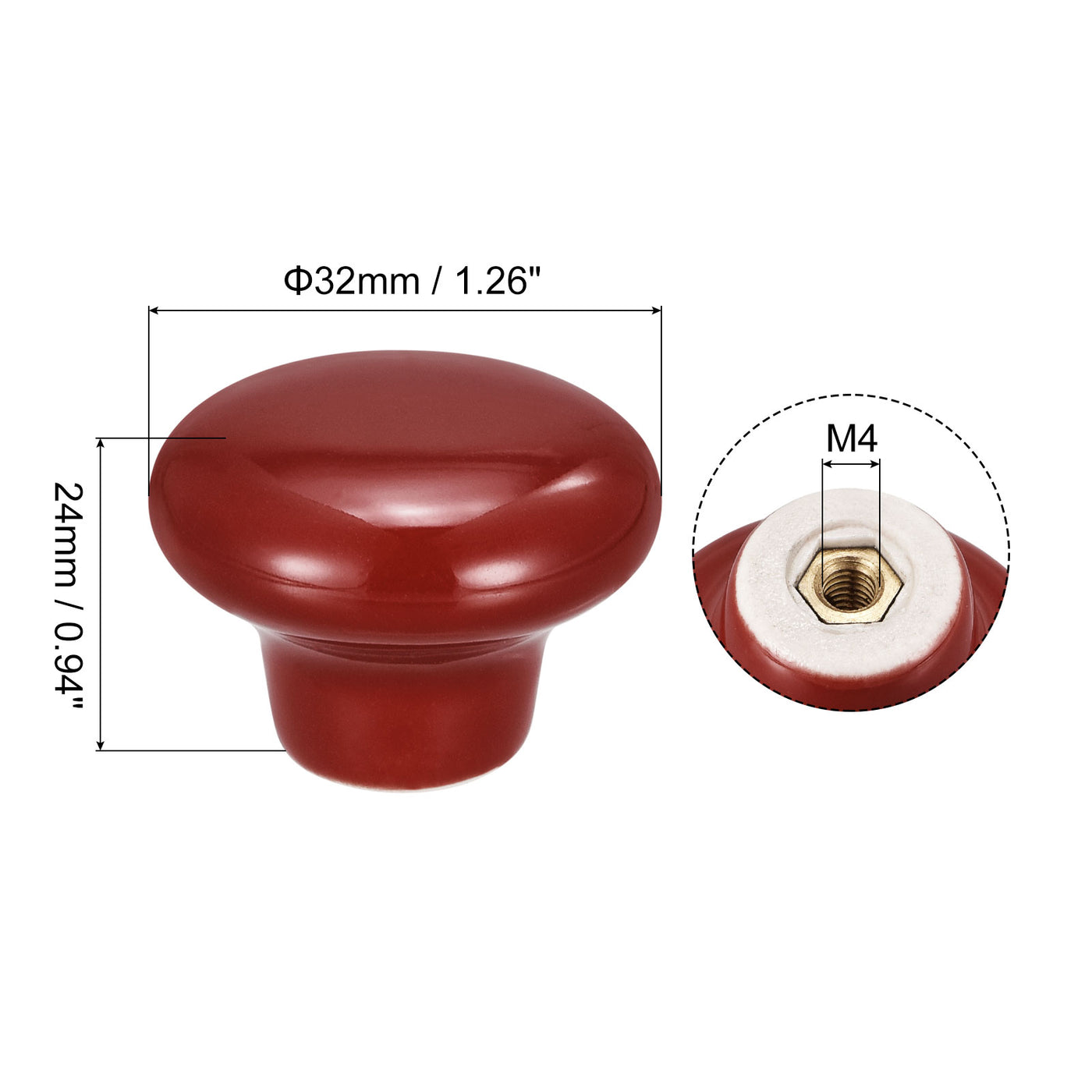 uxcell Uxcell 32x24mm Ceramic Drawer Knobs, 15pcs Mushroom Shape Door Pull Handles Red