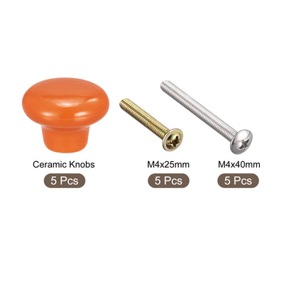 Harfington Uxcell 32x24mm Ceramic Drawer Knobs, 5pcs Mushroom Shape Door Pull Handles Orange