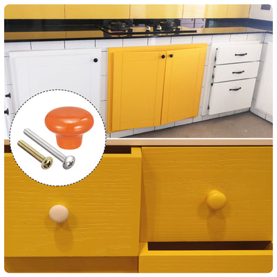 Harfington Uxcell 32x24mm Ceramic Drawer Knobs, 5pcs Mushroom Shape Door Pull Handles Orange