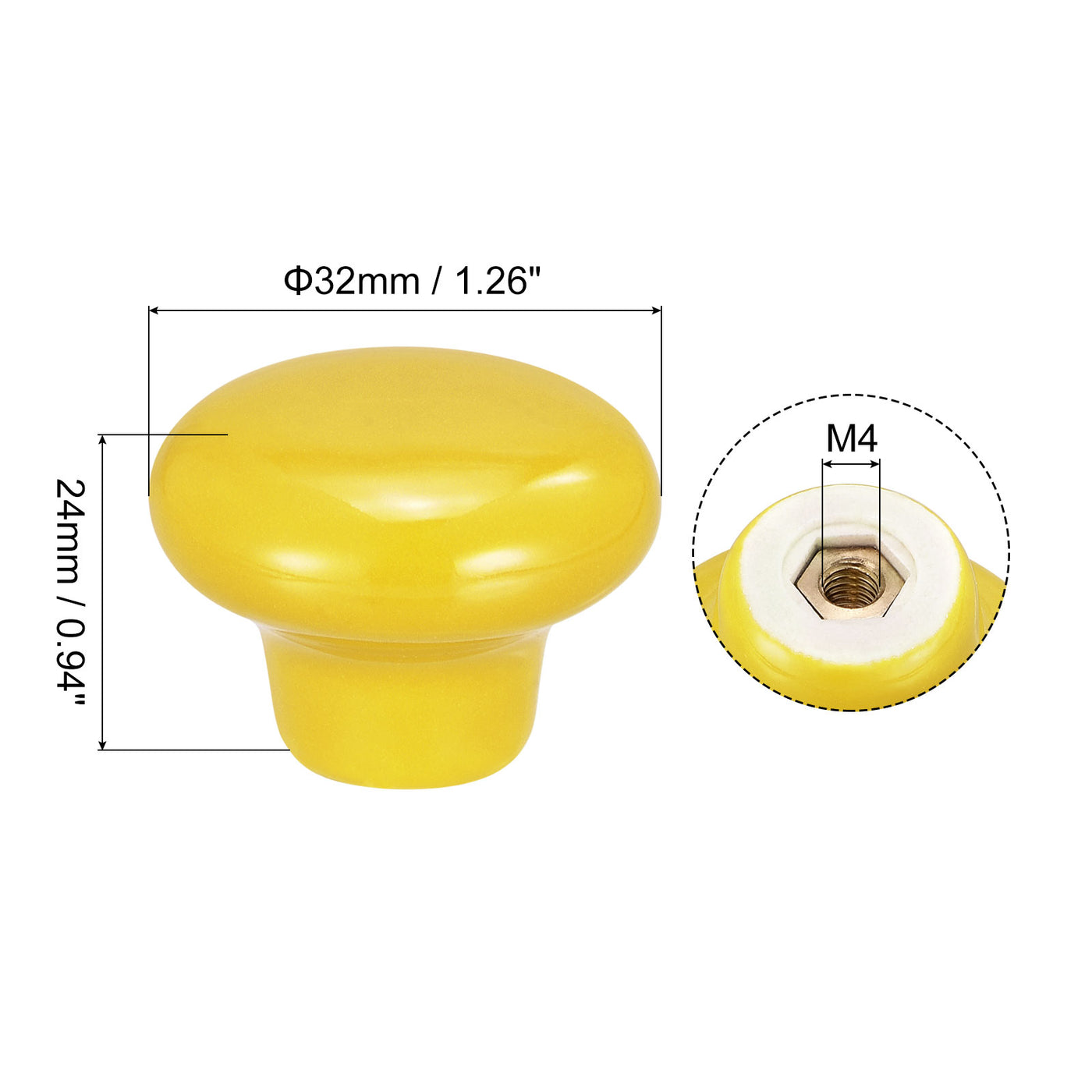 uxcell Uxcell 32x24mm Ceramic Drawer Knobs, 10pcs Mushroom Shape Door Pull Handles Yellow