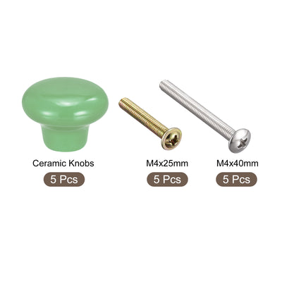 Harfington Uxcell 32x24mm Ceramic Drawer Knobs, 5pcs Mushroom Shape Door Pull Handles Green