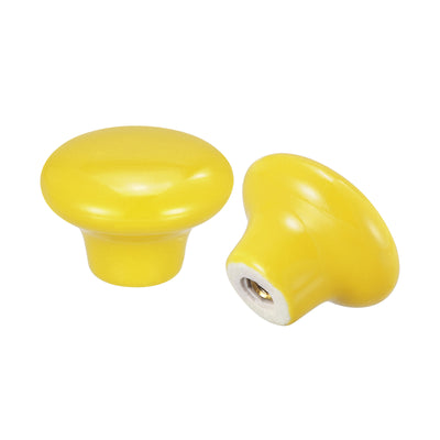 Harfington Uxcell 38x28mm Ceramic Drawer Knobs, 5pcs Mushroom Shape Door Pull Handles Yellow