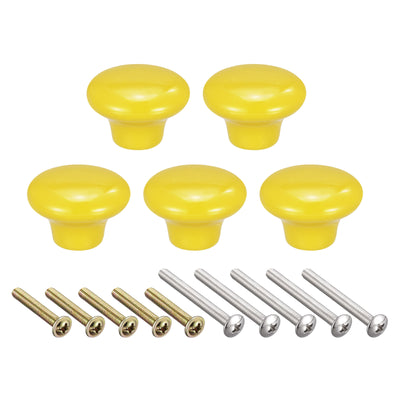 Harfington Uxcell 38x28mm Ceramic Drawer Knobs, 5pcs Mushroom Shape Door Pull Handles Yellow