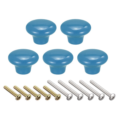 Harfington Uxcell 38x28mm Ceramic Drawer Knobs, 5pcs Mushroom Shape Door Pull Handles Blue