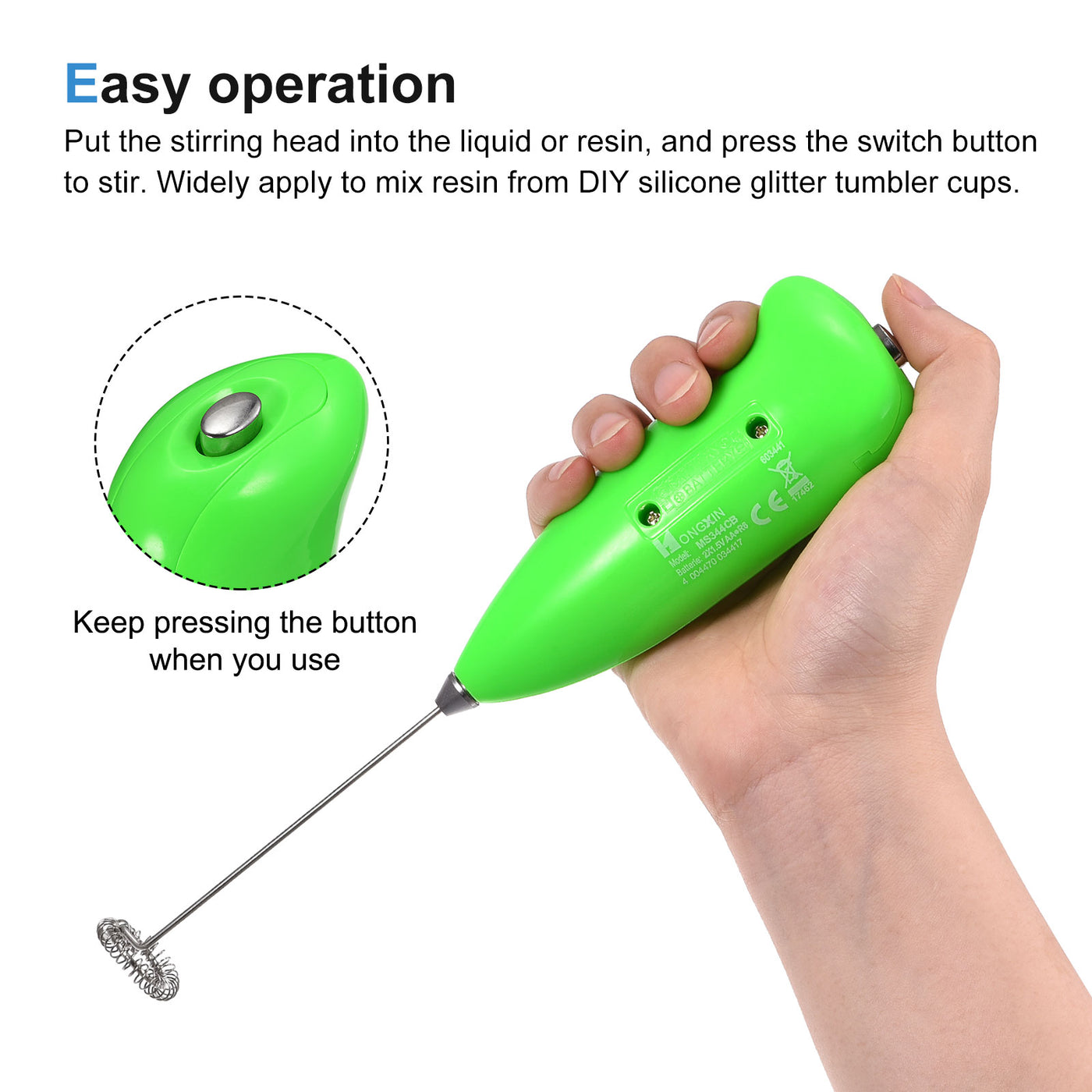 Harfington Mini Electric Tumbler Stirrer, Handheld Mixer Battery Operated Stirring Green for DIY Glitter Tumbler Cup