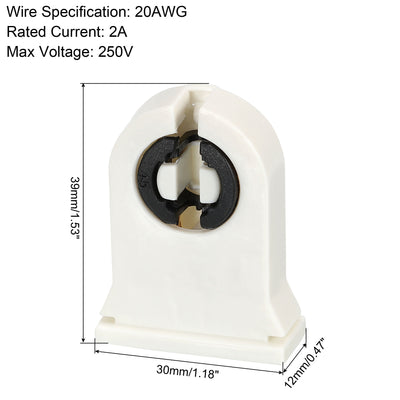 Harfington T8 Lamp Holder Socket Non-Shunted Light Holder White and Black for LED Fluorescent Tube, Pack of 8