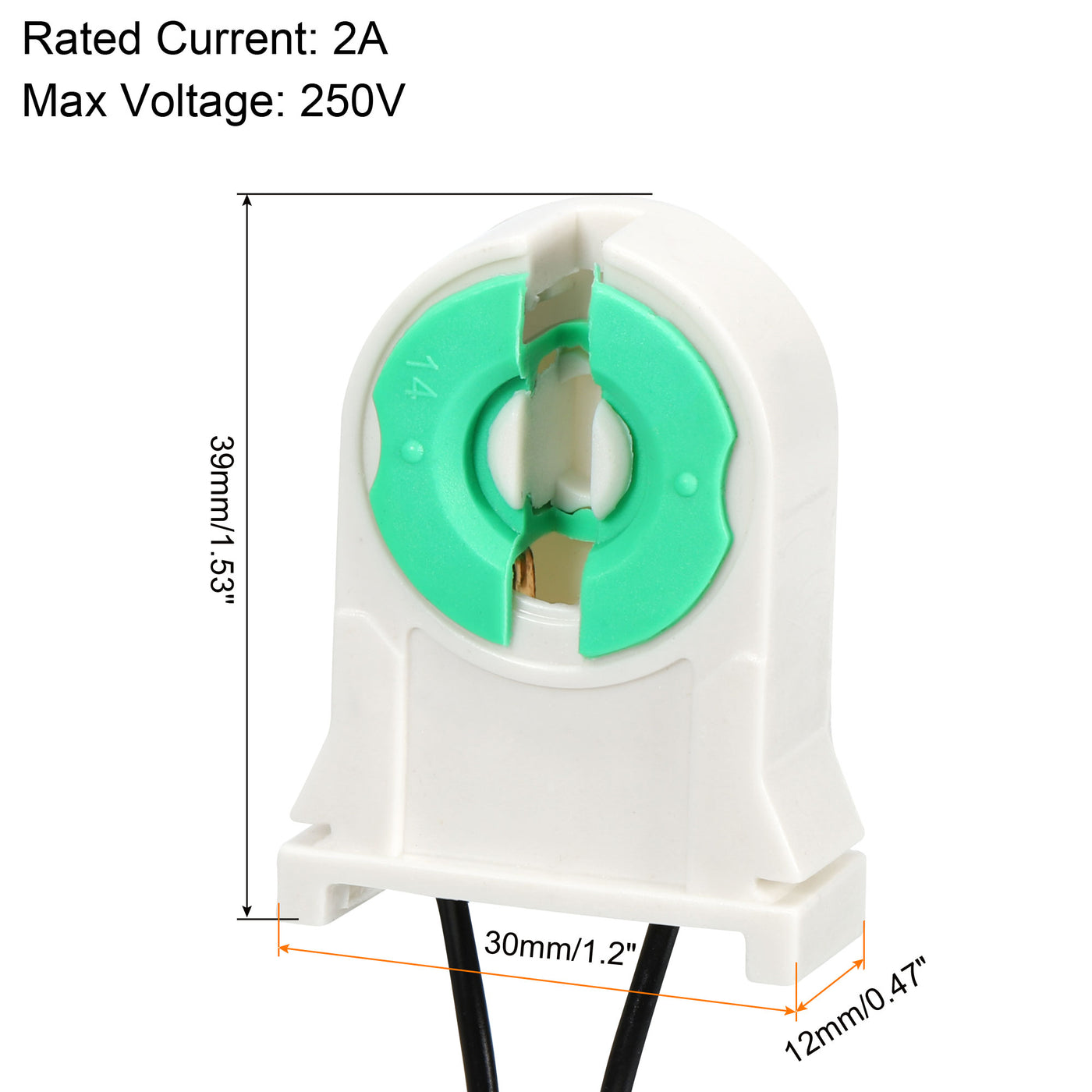 Harfington T8 Lamp Holder Socket Non-Shunted Light Holder with Wire White and Green for LED Fluorescent Tube, Pack of 12