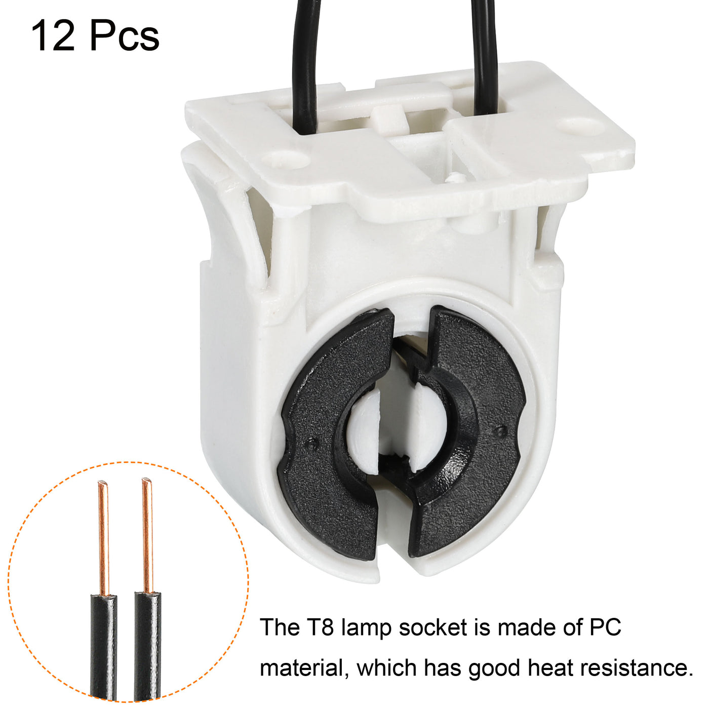 Harfington T8 Lamp Holder Socket Non-Shunted Light Holder with Wire 37x30x24mm for LED Fluorescent Tube, Pack of 12