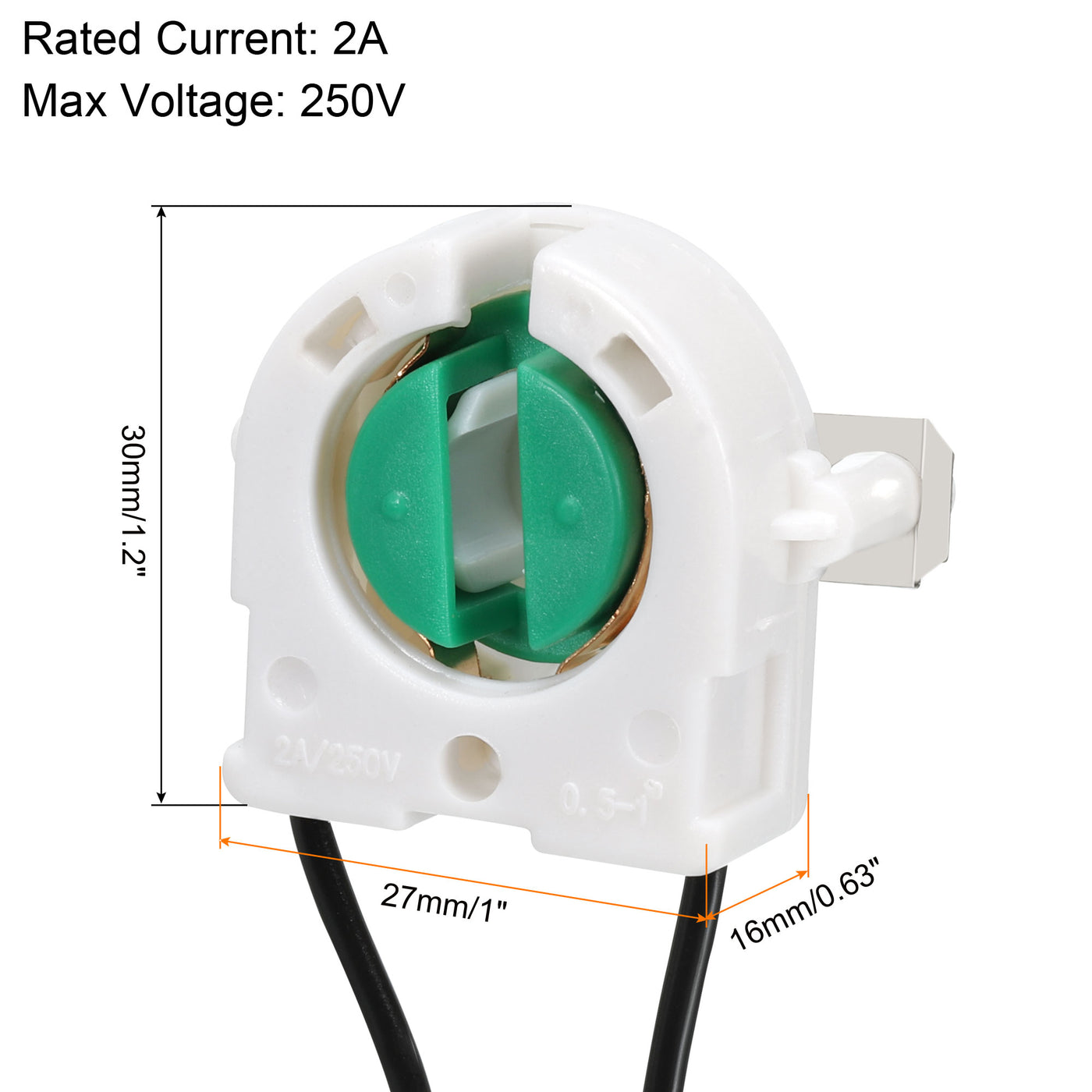 Harfington T8 Lamp Holder Socket Non-Shunted Light Holder with Wire 30x27x16mm for LED Fluorescent Tube, Pack of 8