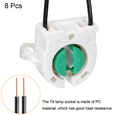 Harfington T8 Lamp Holder Socket Non-Shunted Light Holder with Wire 30x27x16mm for LED Fluorescent Tube, Pack of 8