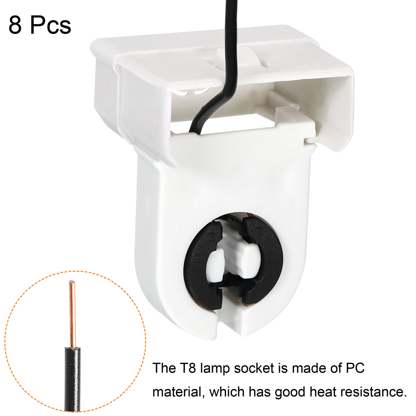 Harfington T8 Lamp Holder Socket Non-Shunted Light Holder with Wire 33x26x43mm for LED Fluorescent Tube, Pack of 8
