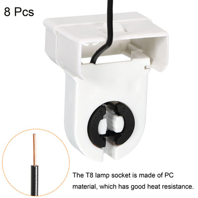 Harfington T8 Lamp Holder Socket Non-Shunted Light Holder with Wire 33x26x43mm for LED Fluorescent Tube, Pack of 8