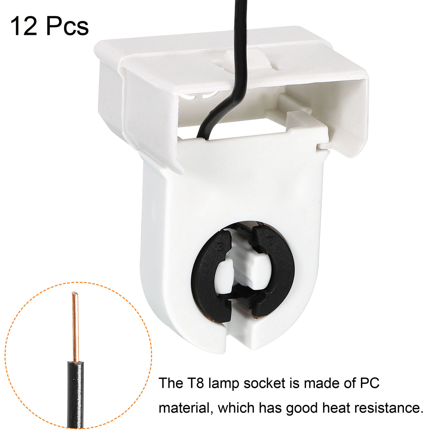 Harfington T8 Lamp Holder Socket Non-Shunted Light Holder with Wire 33x26x43mm for LED Fluorescent Tube, Pack of 12