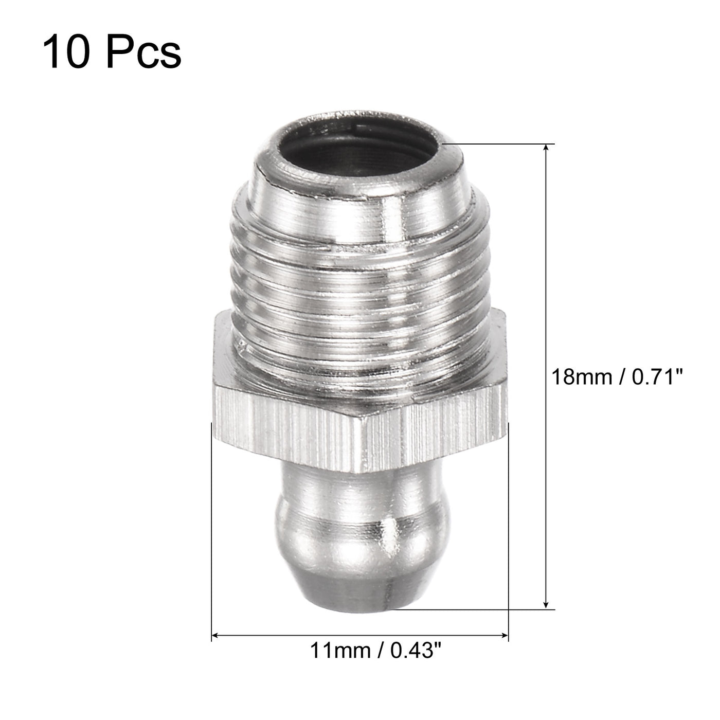 uxcell Uxcell Nickel-Plated Brass Straight Grease Fitting G1/8 Thread 11mm Width, 10Pcs