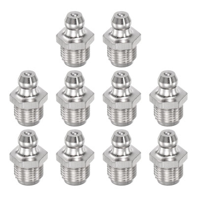 Harfington Uxcell Nickel-Plated Brass Straight Grease Fitting G1/8 Thread 11mm Width, 10Pcs