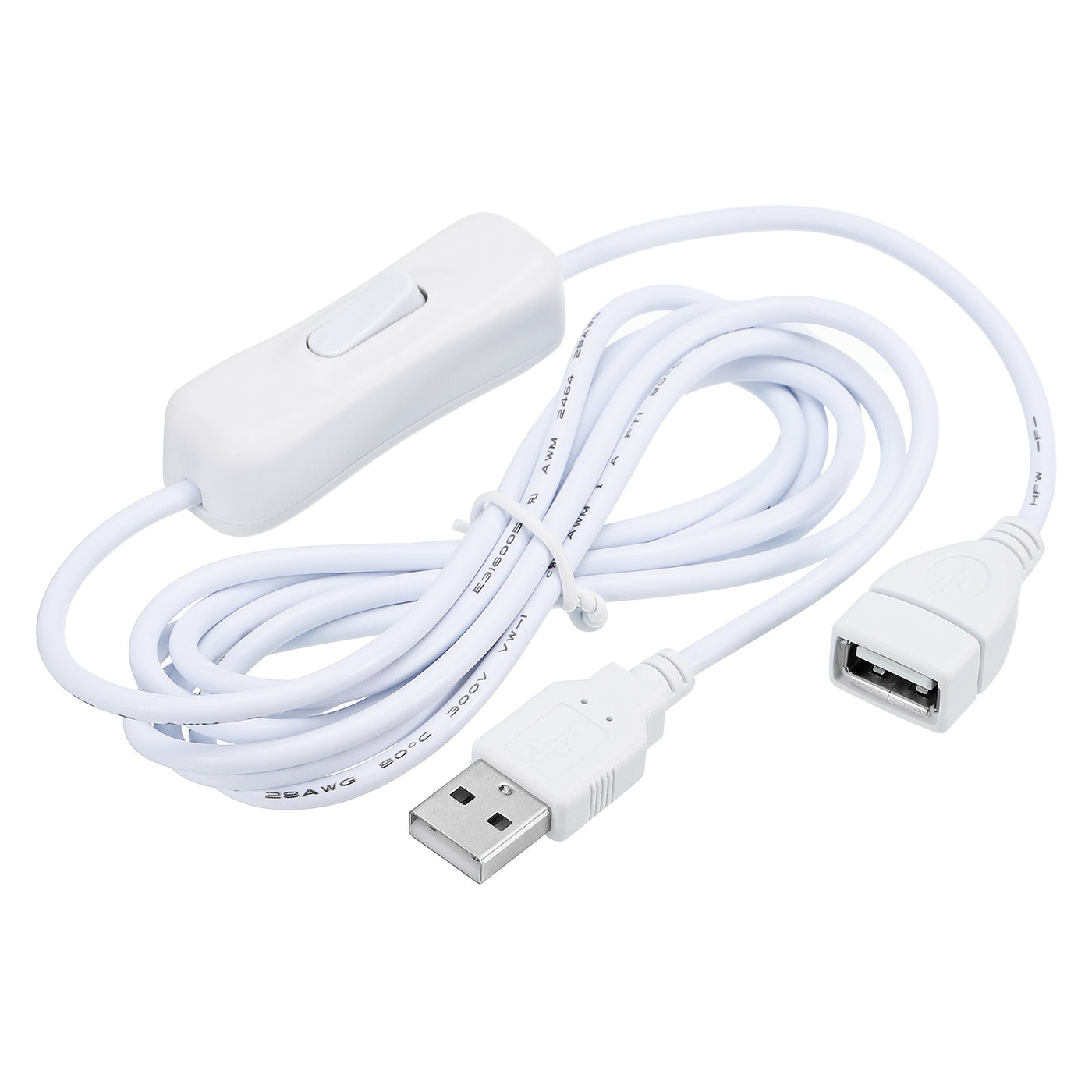 Harfington USB Extension Cable with Switch 2 Meter USB Male to Female Cord White 3Pcs