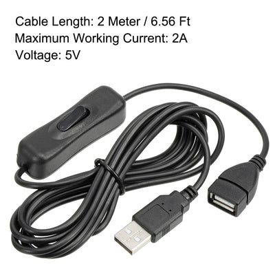 Harfington USB Extension Cable with Switch 2 Meter USB Male to Female Cord Black 3Pcs