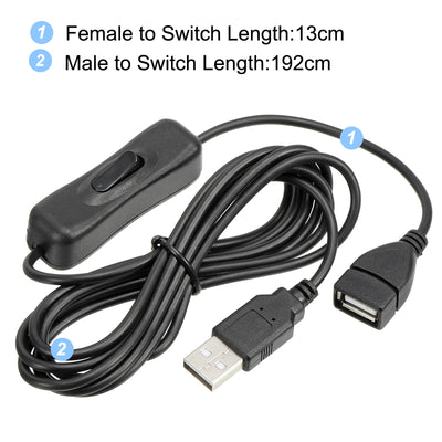 Harfington USB Extension Cable with Switch 2 Meter USB Male to Female Cord Black White