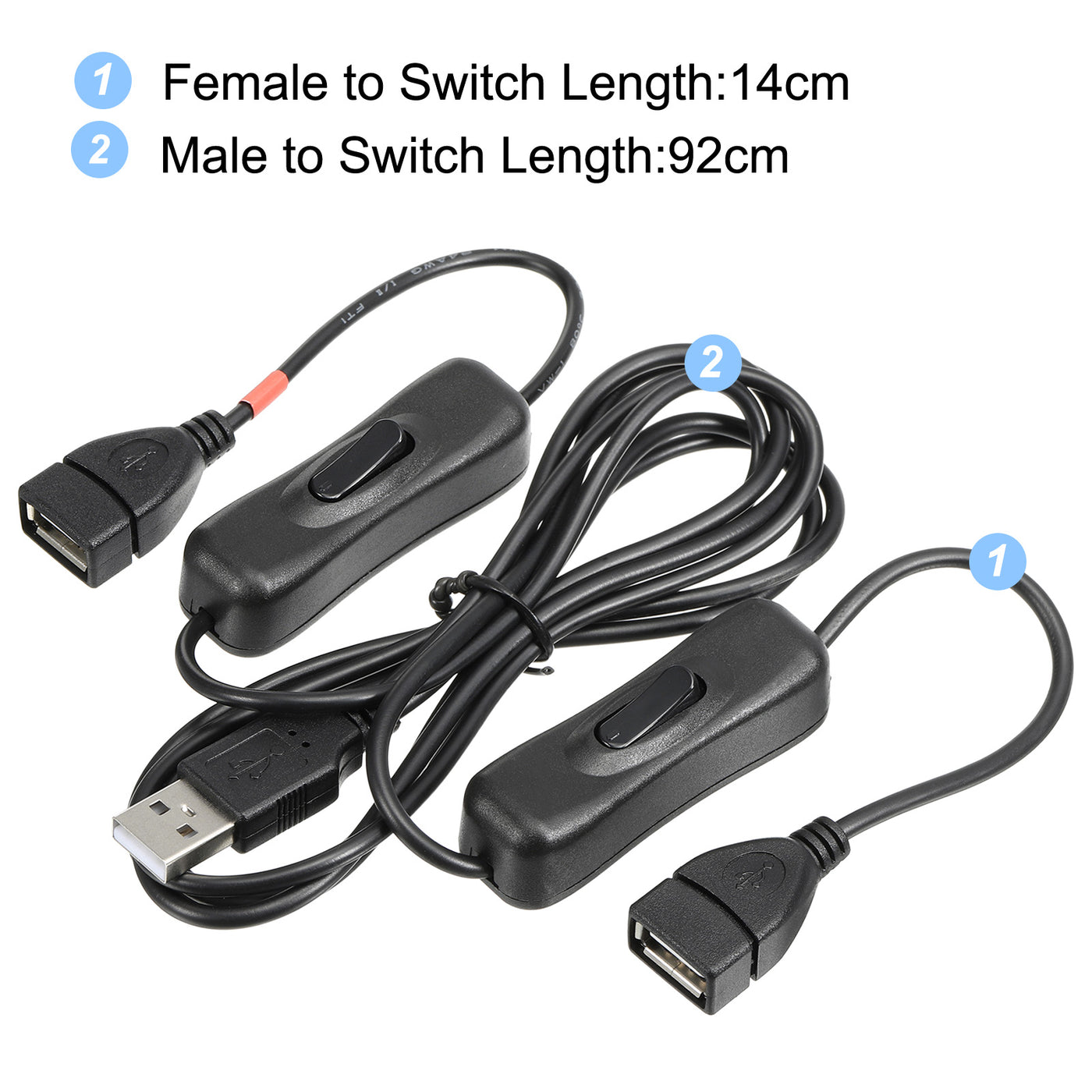Harfington USB Extension Cable with ON/Off Switch 1 Meter USB Male to Dual Female