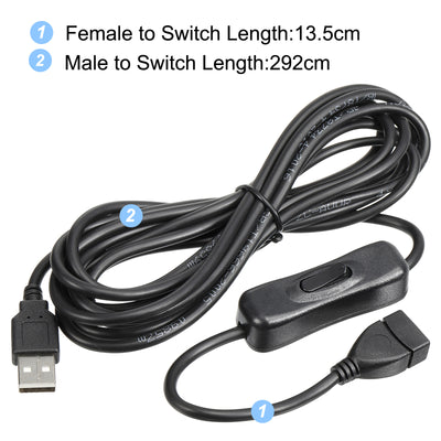 Harfington USB Extension Long Cable with Switch 3 Meter USB Male to Female Cord Black 2Pcs