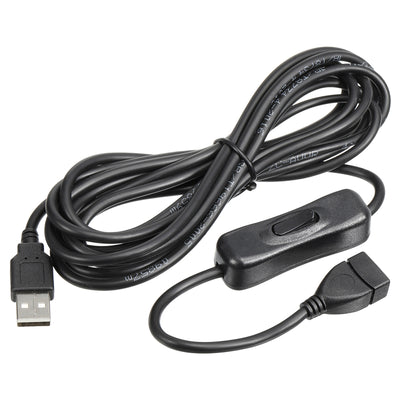 Harfington USB Extension Long Cable with Switch 3 Meter USB Male to Female Cord Black 2Pcs