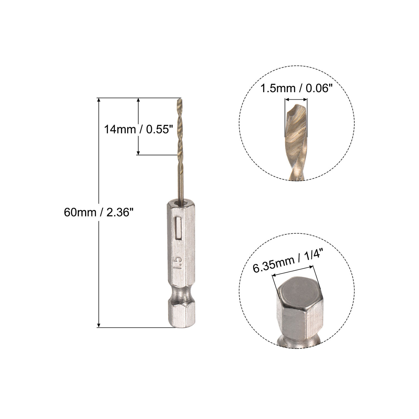 uxcell Uxcell 1.5mm High Speed Steel Twist Drill Bit with Hex Shank 60mm Length