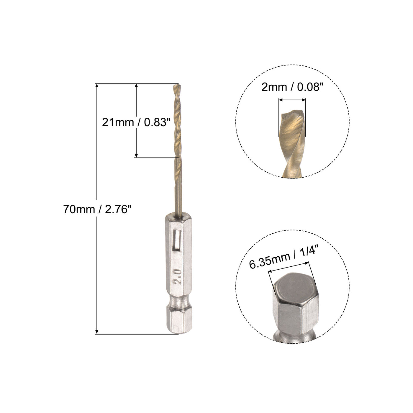 uxcell Uxcell 2mm High Speed Steel Twist Drill Bit with Hex Shank 70mm Length
