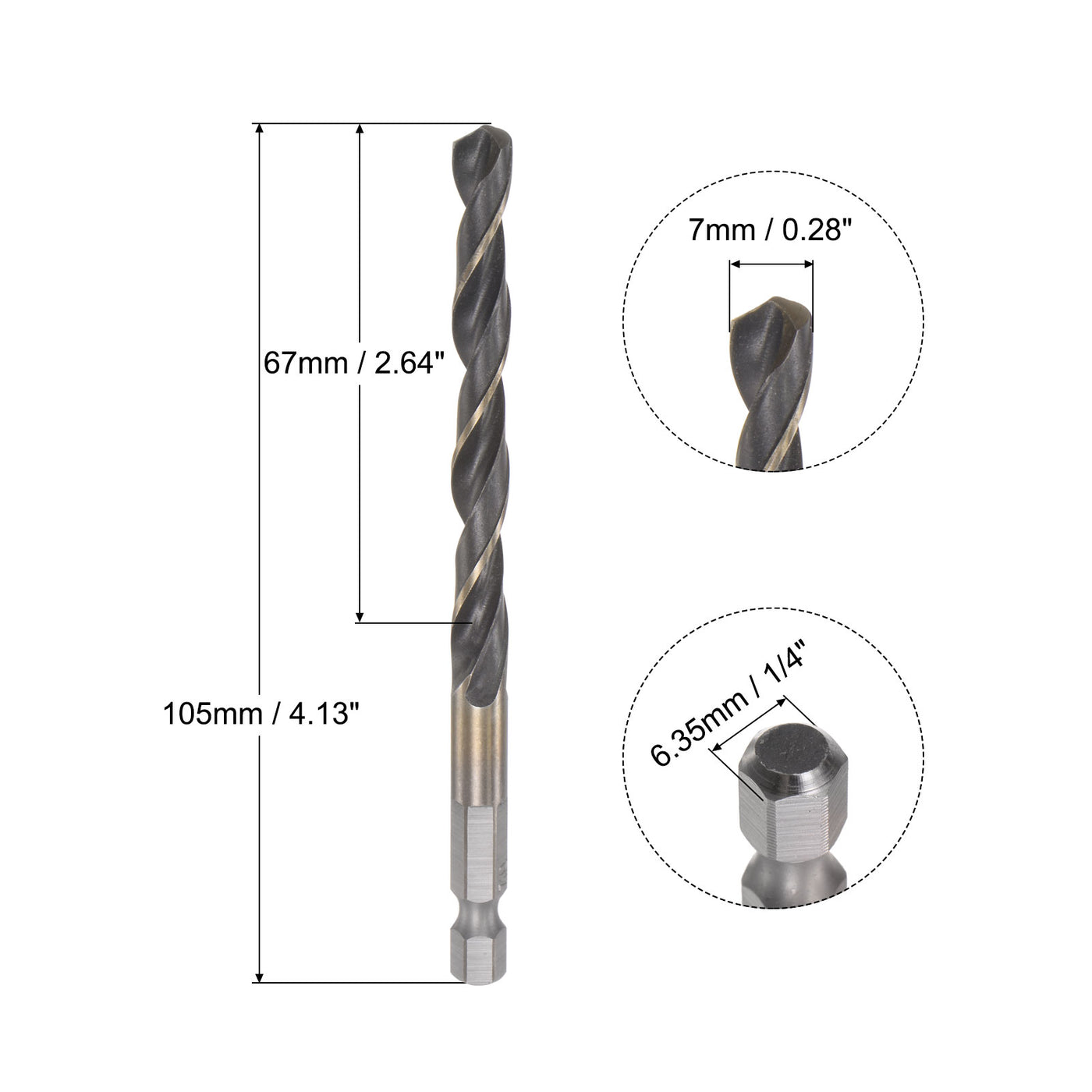 uxcell Uxcell 5Pcs 7mm High Speed Steel Twist Drill Bit with Hex Shank 105mm Length