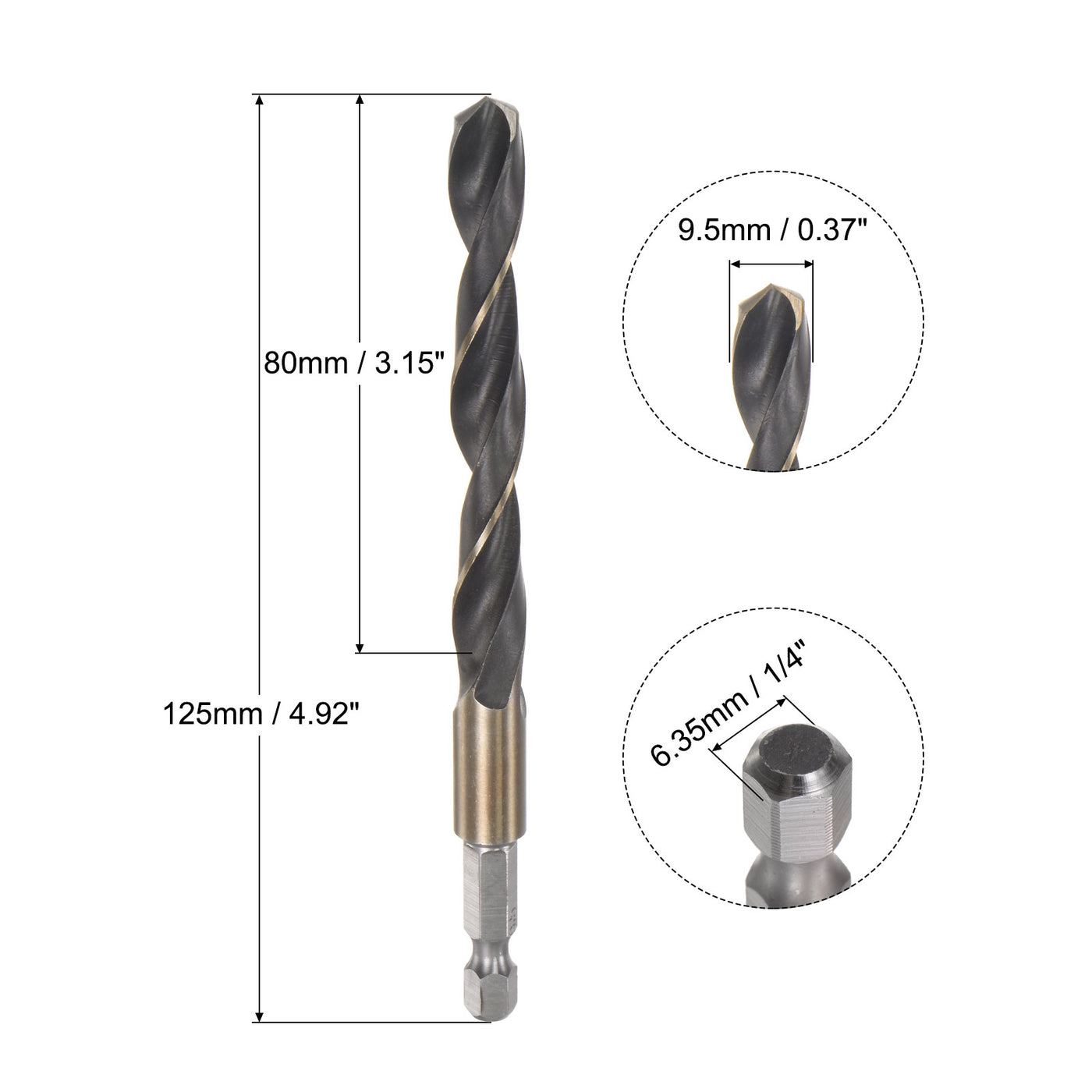 uxcell Uxcell 9.5mm High Speed Steel Twist Drill Bit with Hex Shank 125mm Length