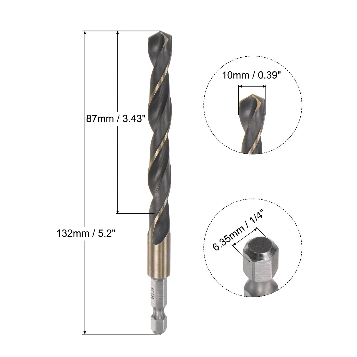 uxcell Uxcell 10mm High Speed Steel Twist Drill Bit with Hex Shank 132mm Length