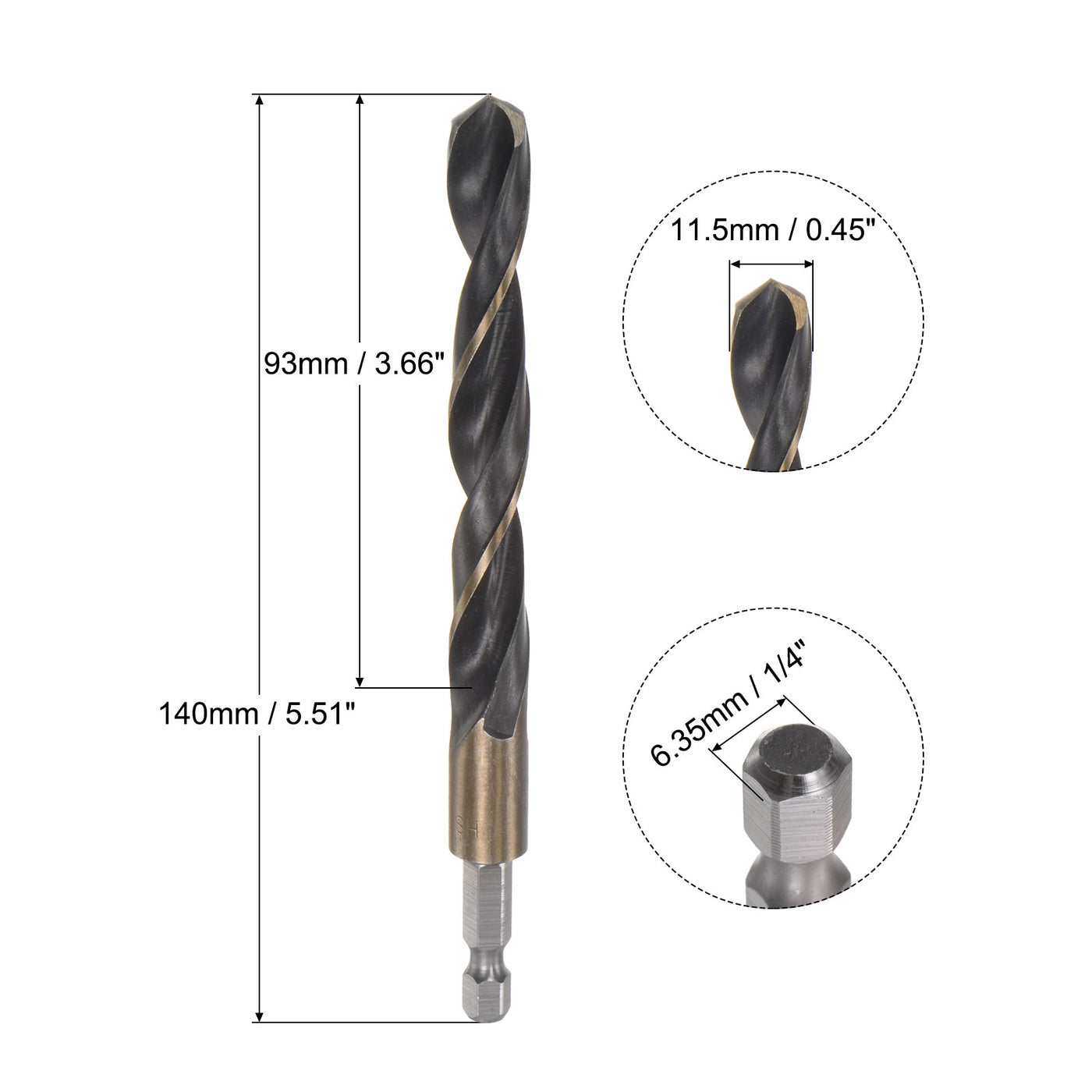 uxcell Uxcell 11.5mm High Speed Steel Twist Drill Bit with Hex Shank 140mm Length