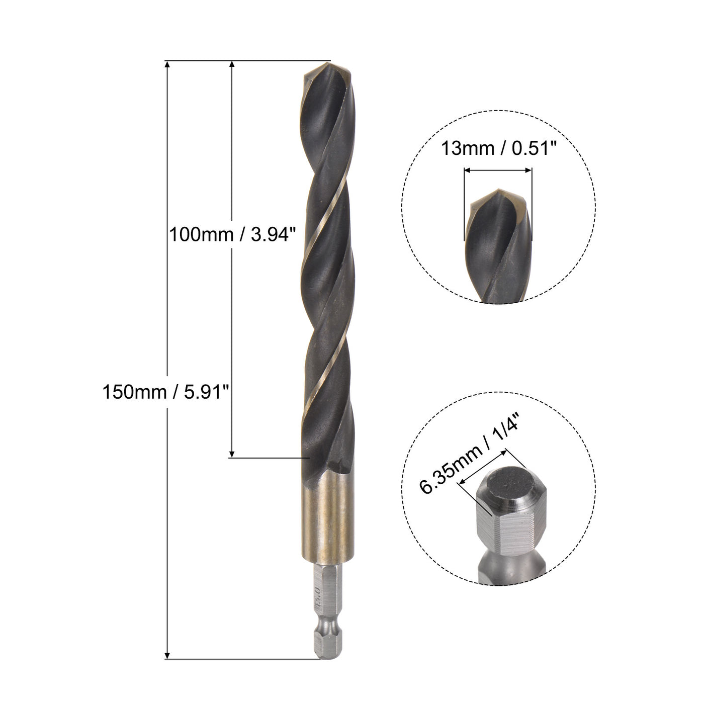 uxcell Uxcell 13mm High Speed Steel Twist Drill Bit with Hex Shank 150mm Length