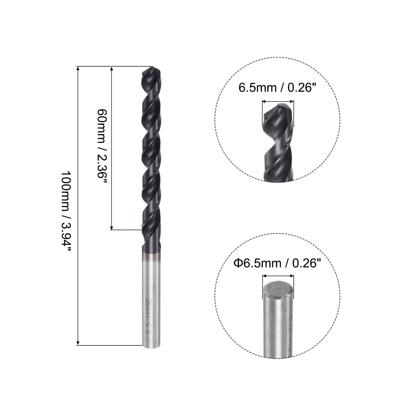 uxcell Uxcell 6.5mm M42 High Speed Steel Twist Drill Bits, TiCN Coated Round Shank Drill Bit