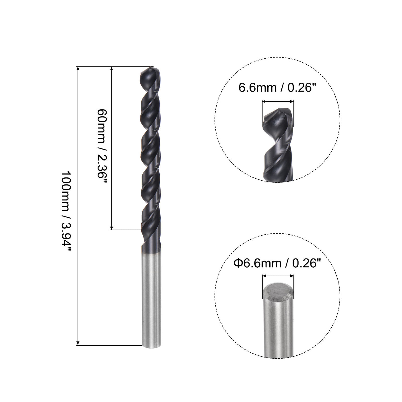 uxcell Uxcell 6.6mm M42 High Speed Steel Twist Drill Bits, TiCN Coated Round Shank Drill Bit