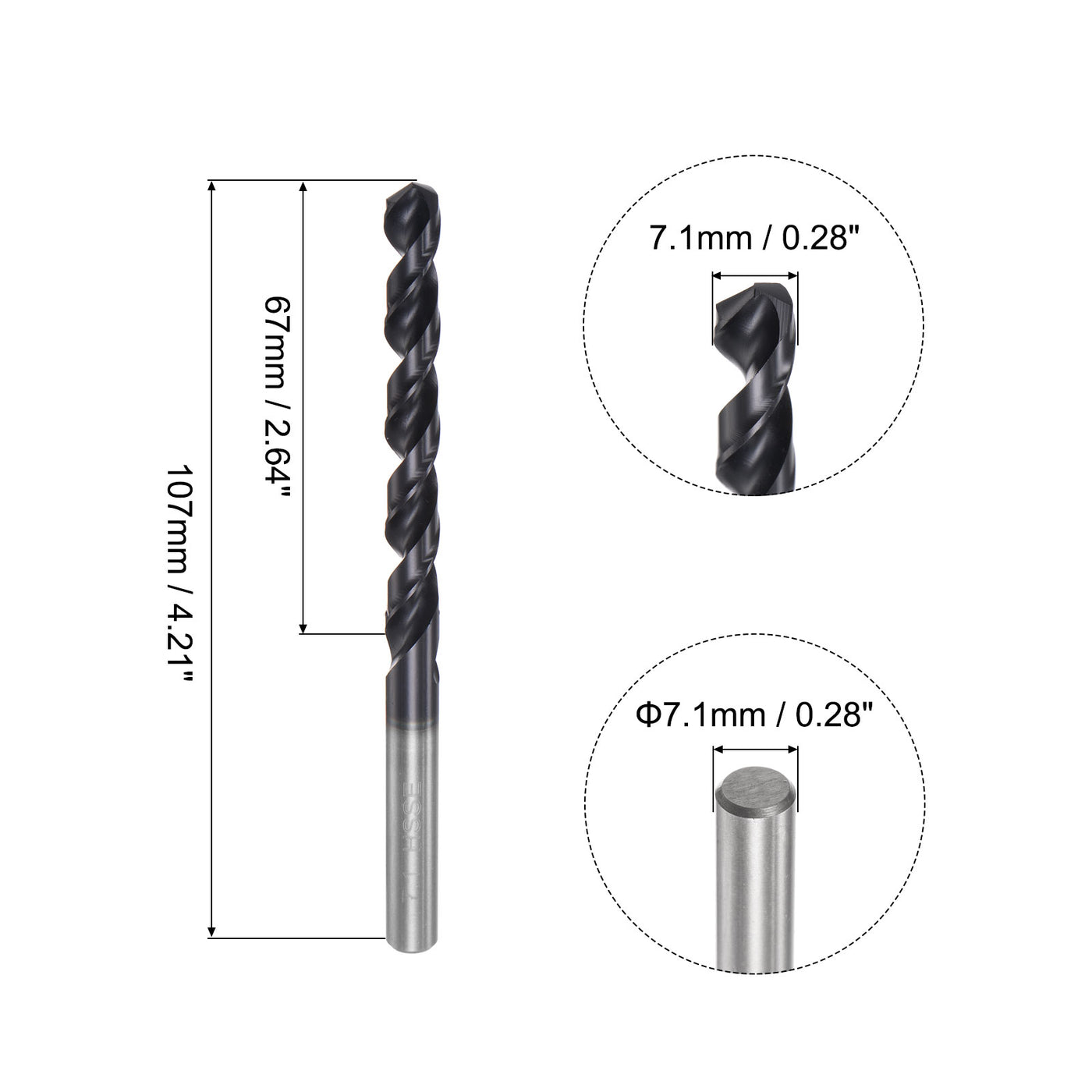 uxcell Uxcell 7.1mm M42 High Speed Steel Twist Drill Bits, TiCN Coated Round Shank Drill Bit