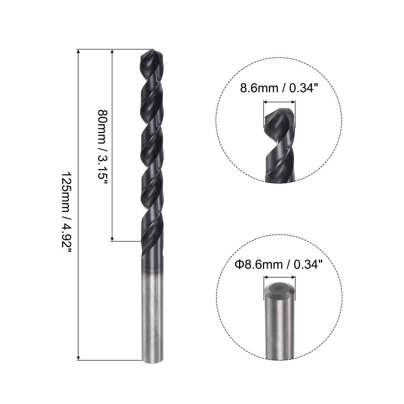 uxcell Uxcell 8.6mm M42 High Speed Steel Twist Drill Bits, TiCN Coated Round Shank Drill Bit