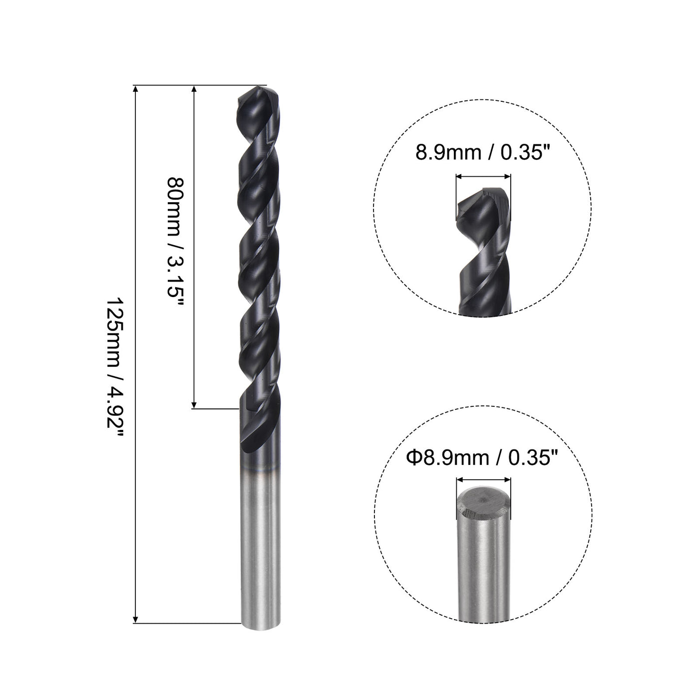 uxcell Uxcell 8.9mm M42 High Speed Steel Twist Drill Bits, TiCN Coated Round Shank Drill Bit