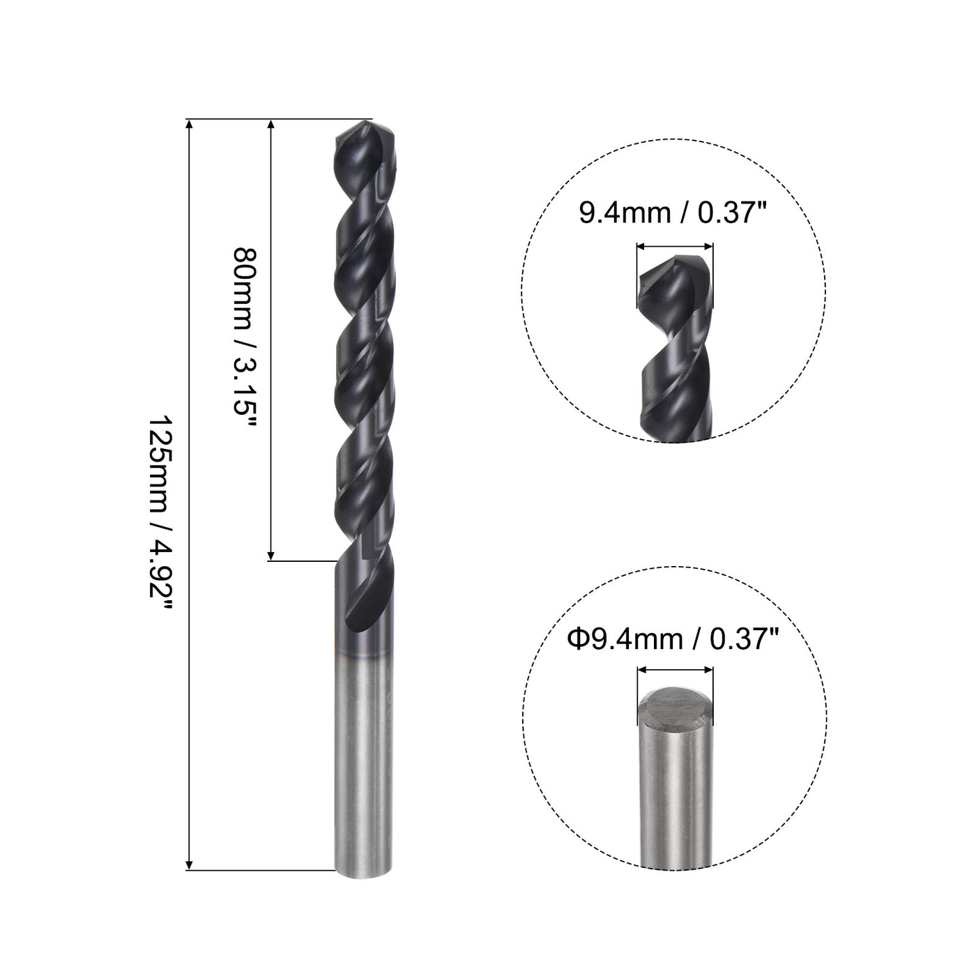 uxcell Uxcell 9.4mm M42 High Speed Steel Twist Drill Bits, TiCN Coated Round Shank Drill Bit