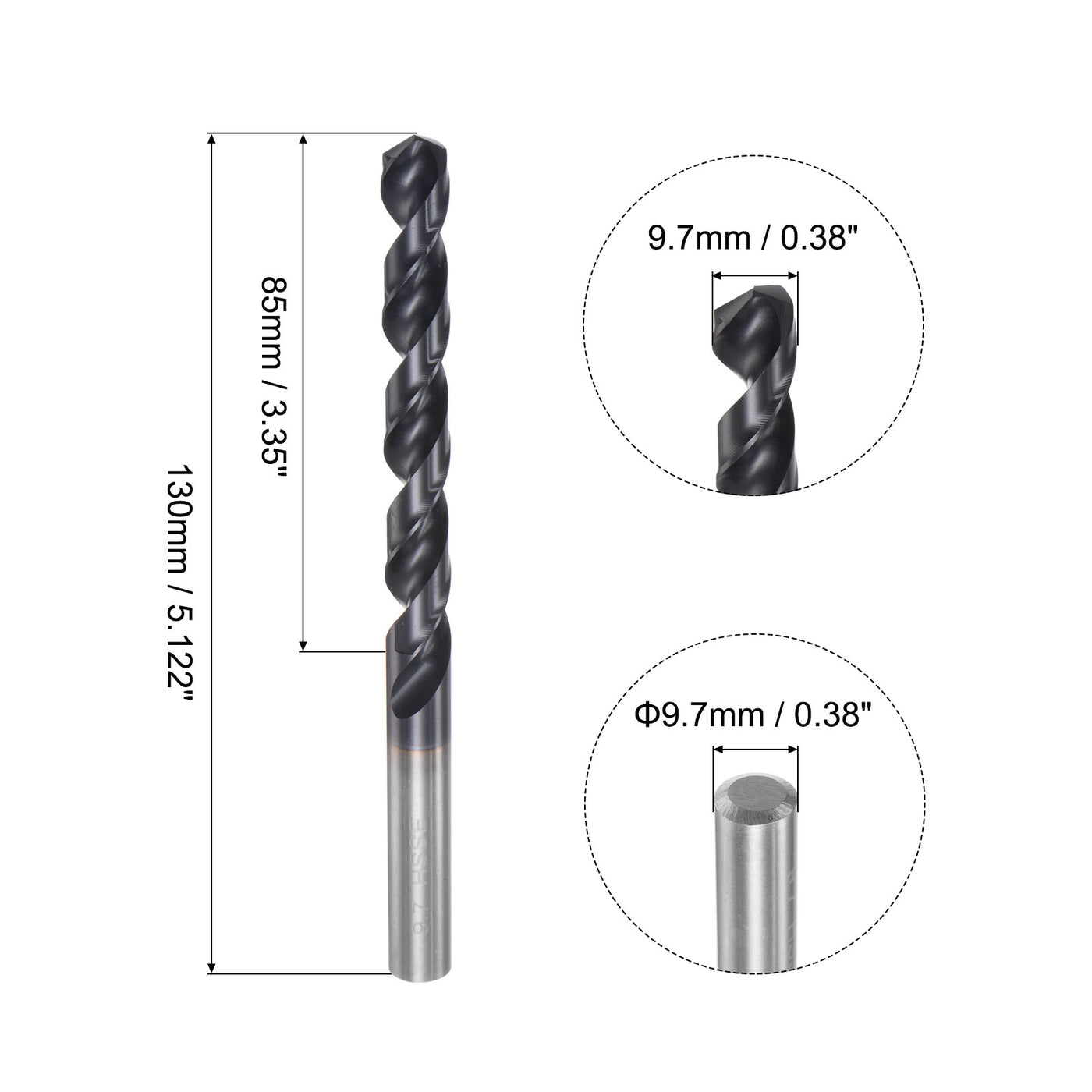 uxcell Uxcell 9.7mm M42 High Speed Steel Twist Drill Bits, TiCN Coated Round Shank Drill Bit