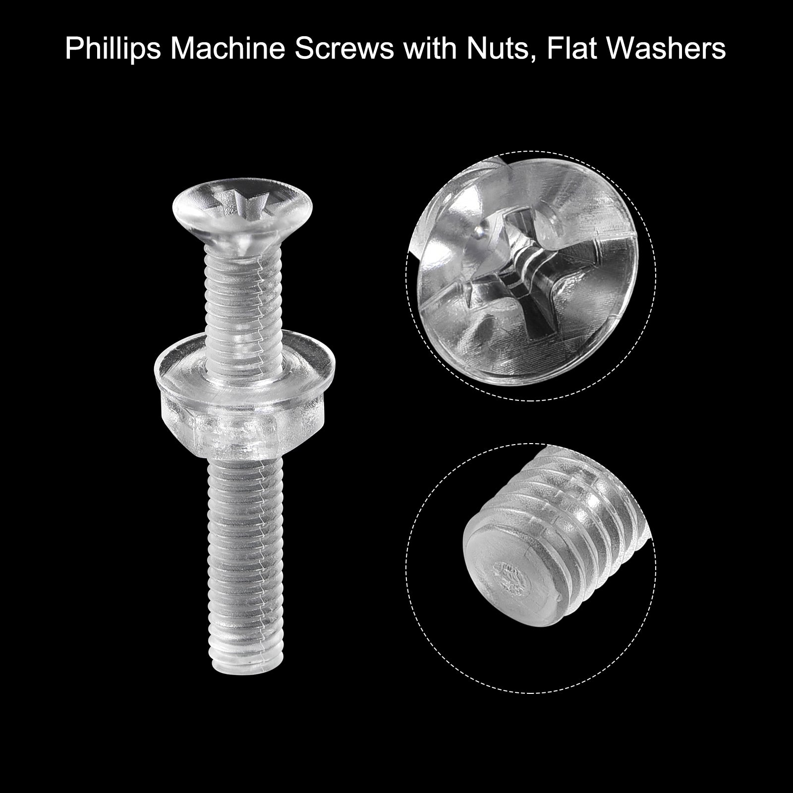 Uxcell M3 x 20mm Plastic Phillips Machine Screws with Nuts and Flat ...