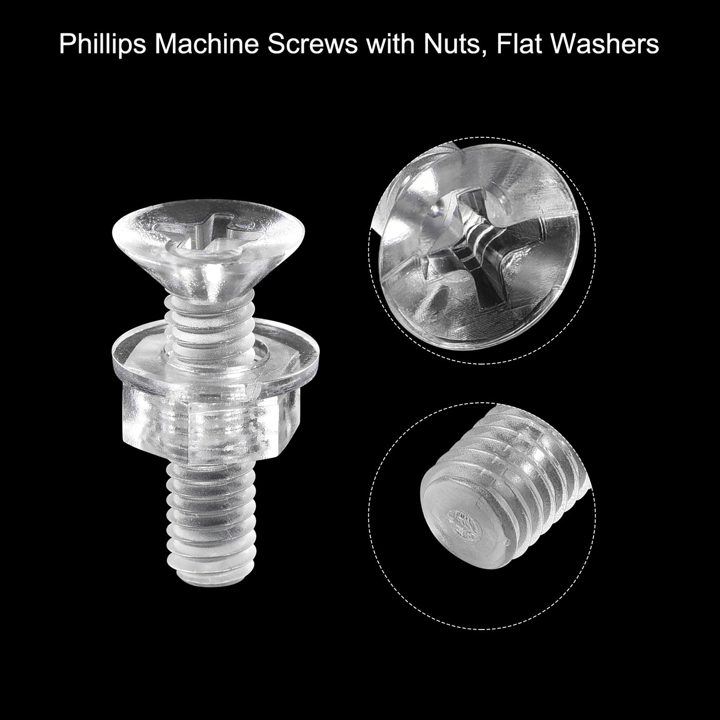 uxcell Uxcell M4 x 16mm Plastic Phillips Machine Screws with Nuts and Flat Washers, PC Flat Head Machine Bolts Transparent 20 Sets