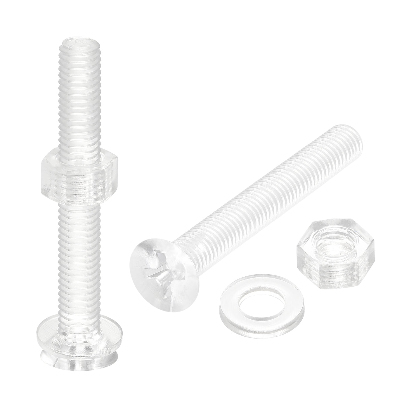 uxcell Uxcell M5 x 40mm Plastic Phillips Machine Screws with Nuts and Flat Washers, PC Flat Head Machine Bolts Transparent 20 Sets