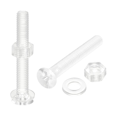 Harfington Uxcell M5 x 40mm Plastic Phillips Machine Screws with Nuts and Flat Washers, PC Flat Head Machine Bolts Transparent 20 Sets