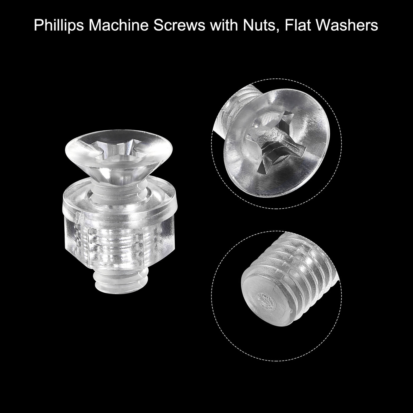 uxcell Uxcell M6 x 16mm Plastic Phillips Machine Screws with Nuts and Flat Washers, PC Flat Head Machine Bolts Transparent 20 Sets