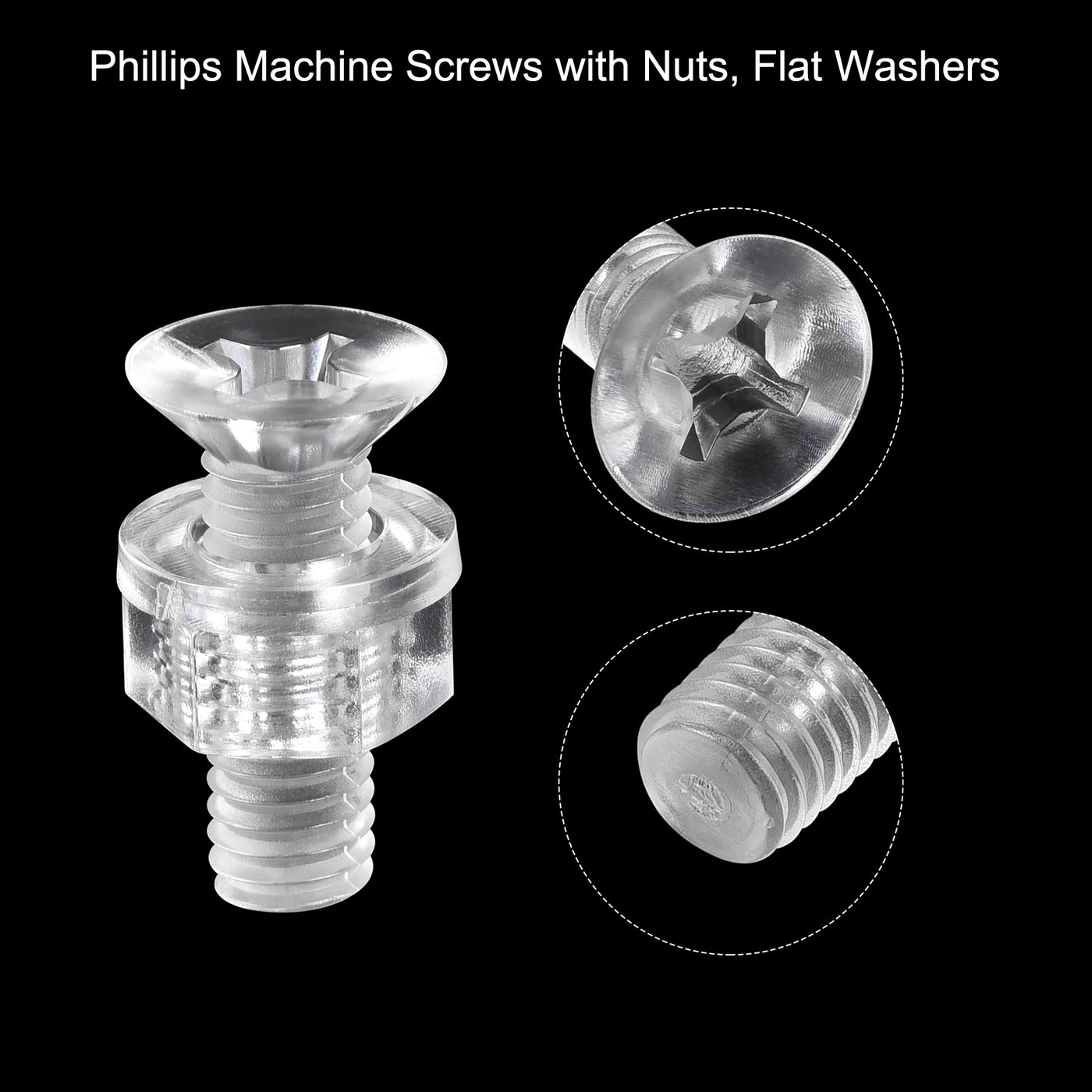 uxcell Uxcell M6 x 20mm Plastic Phillips Machine Screws with Nuts and Flat Washers, PC Flat Head Machine Bolts Transparent 20 Sets