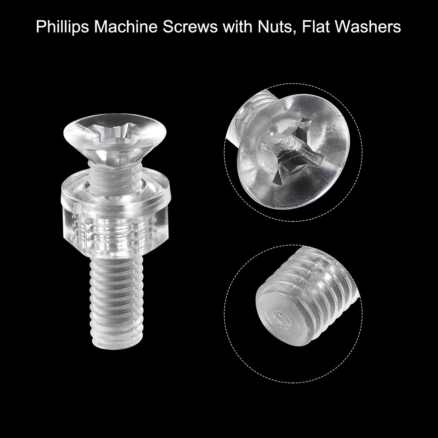 uxcell Uxcell M6 x 25mm Plastic Phillips Machine Screws with Nuts and Flat Washers, PC Flat Head Machine Bolts Transparent 20 Sets