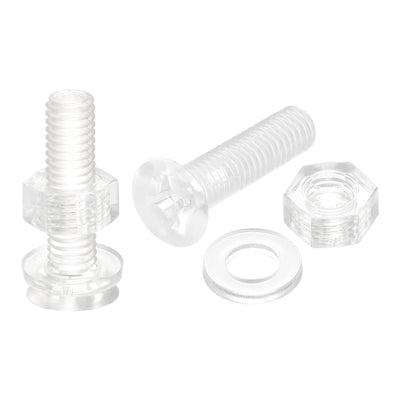 Harfington Uxcell M6 x 25mm Plastic Phillips Machine Screws with Nuts and Flat Washers, PC Flat Head Machine Bolts Transparent 20 Sets